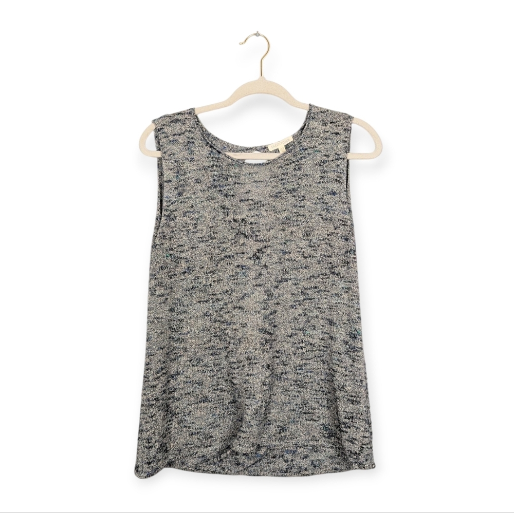 Eileen Fisher Grey Marled Linen Blend Open Back Sleeveless Knit Top Size L